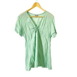 J.Jill Mint Green Floral Embroidery Short Sleeve Blouse